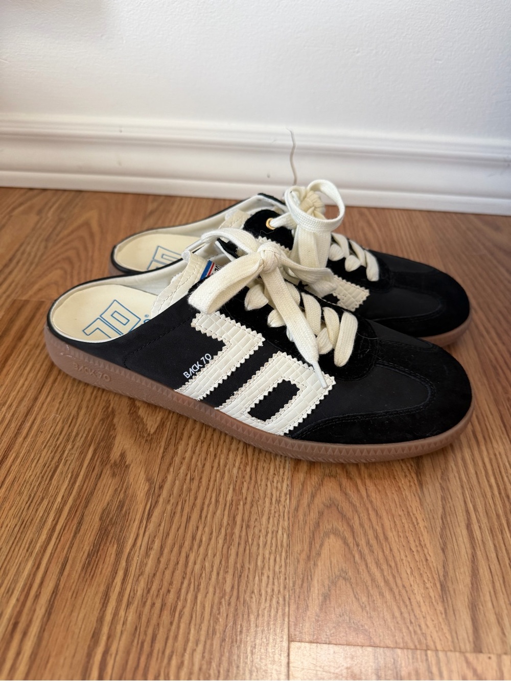 Black 70 Suede Mule Sneakers with Cream Trim